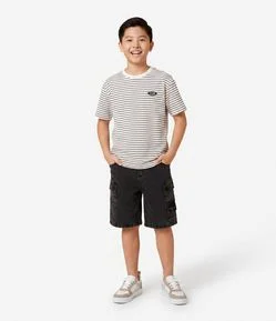 Camiseta Regular Infantil Listrado com Textura – Tam 5 a 14 Anos