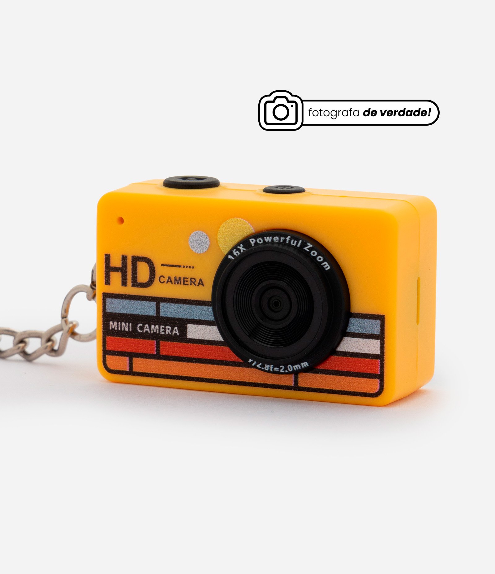 Mini Câmera Digital Chaveiro com Bateria Interna Recarregável Amarelo 1