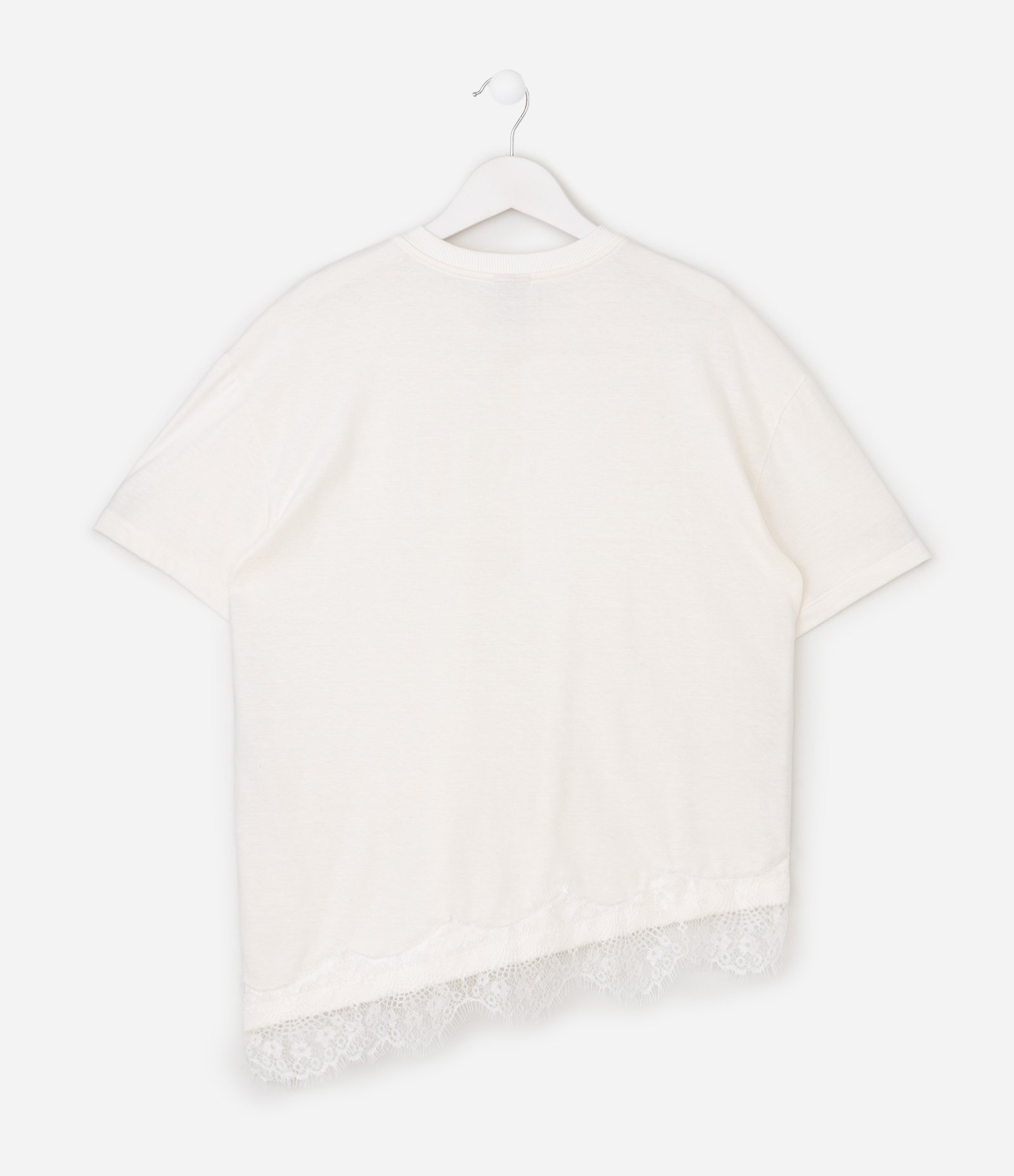 Camiseta Infantil com Barra Assimétrica e Renda – Tam 5 a 16 Anos Branco 2