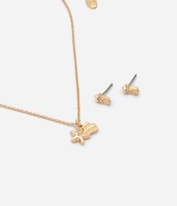 Conjunto de Colar e Brinco com Pingente de Estrela Cadente