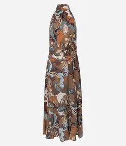 Vestido Longo com Decote Halter Neck e Estampa Floral