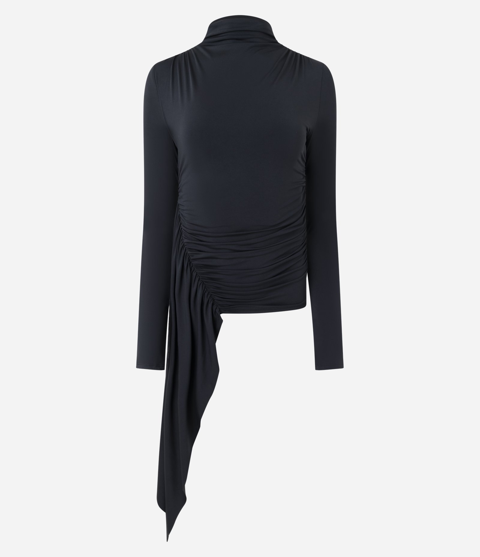 Blusa em Microfibra com Drapeado Assimétrico e Abertura nas Costas Preto 5