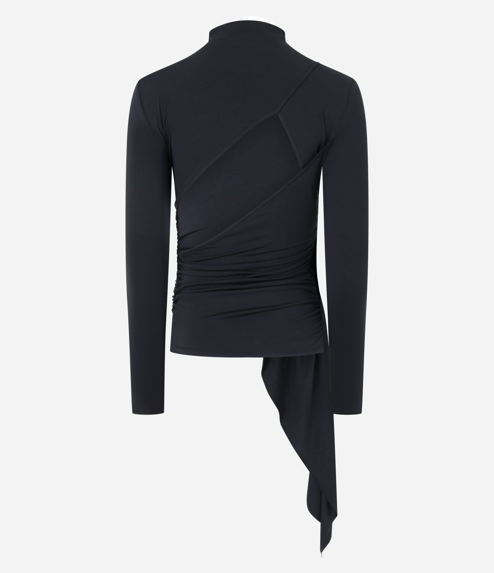 Blusa em Microfibra com Drapeado Assimétrico e Abertura nas Costas Preto 6
