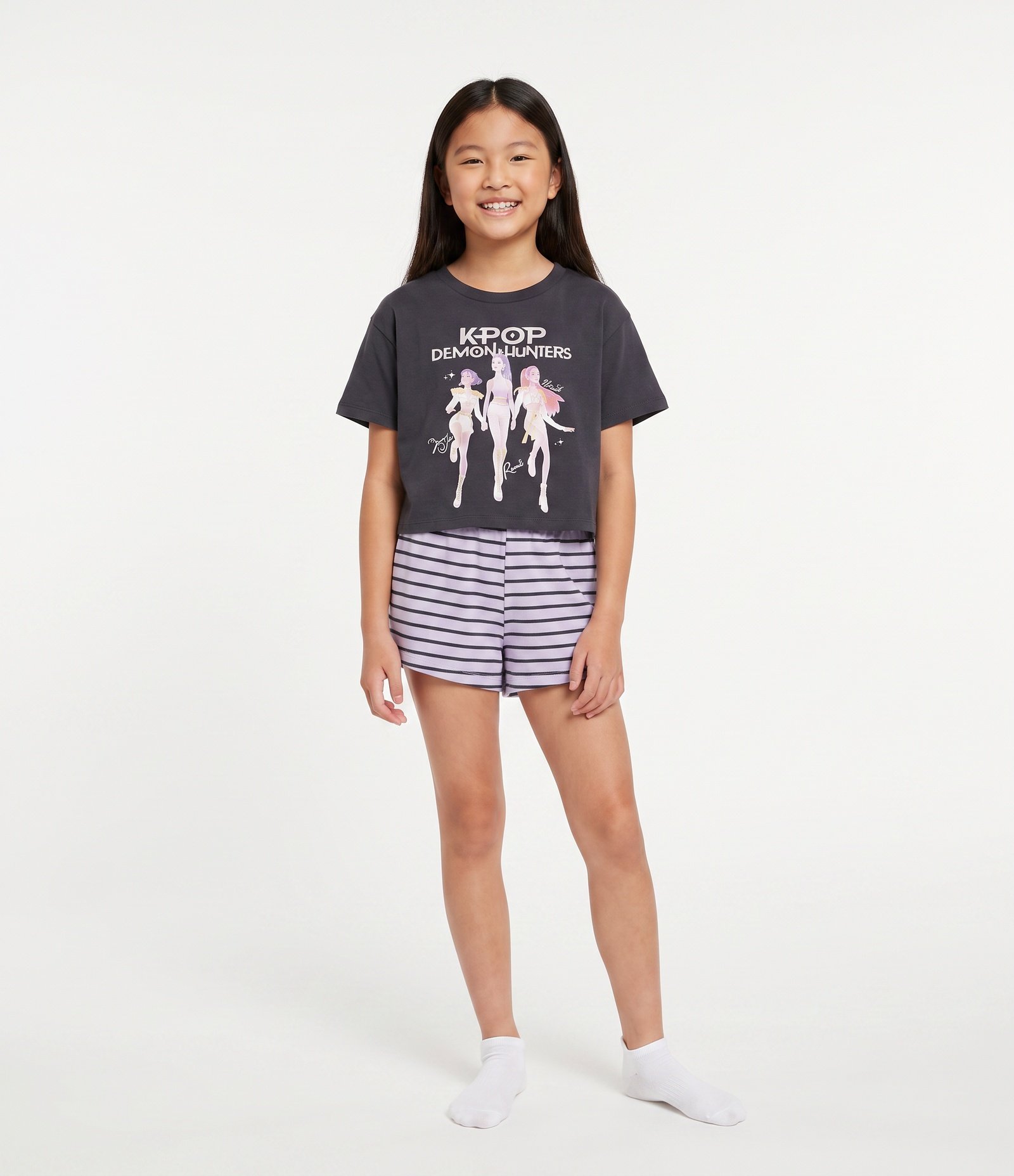 Pijama Infantil em Algodão da K-Pop Demon Hunters - Tam 5 a 14 Anos Cinza 1