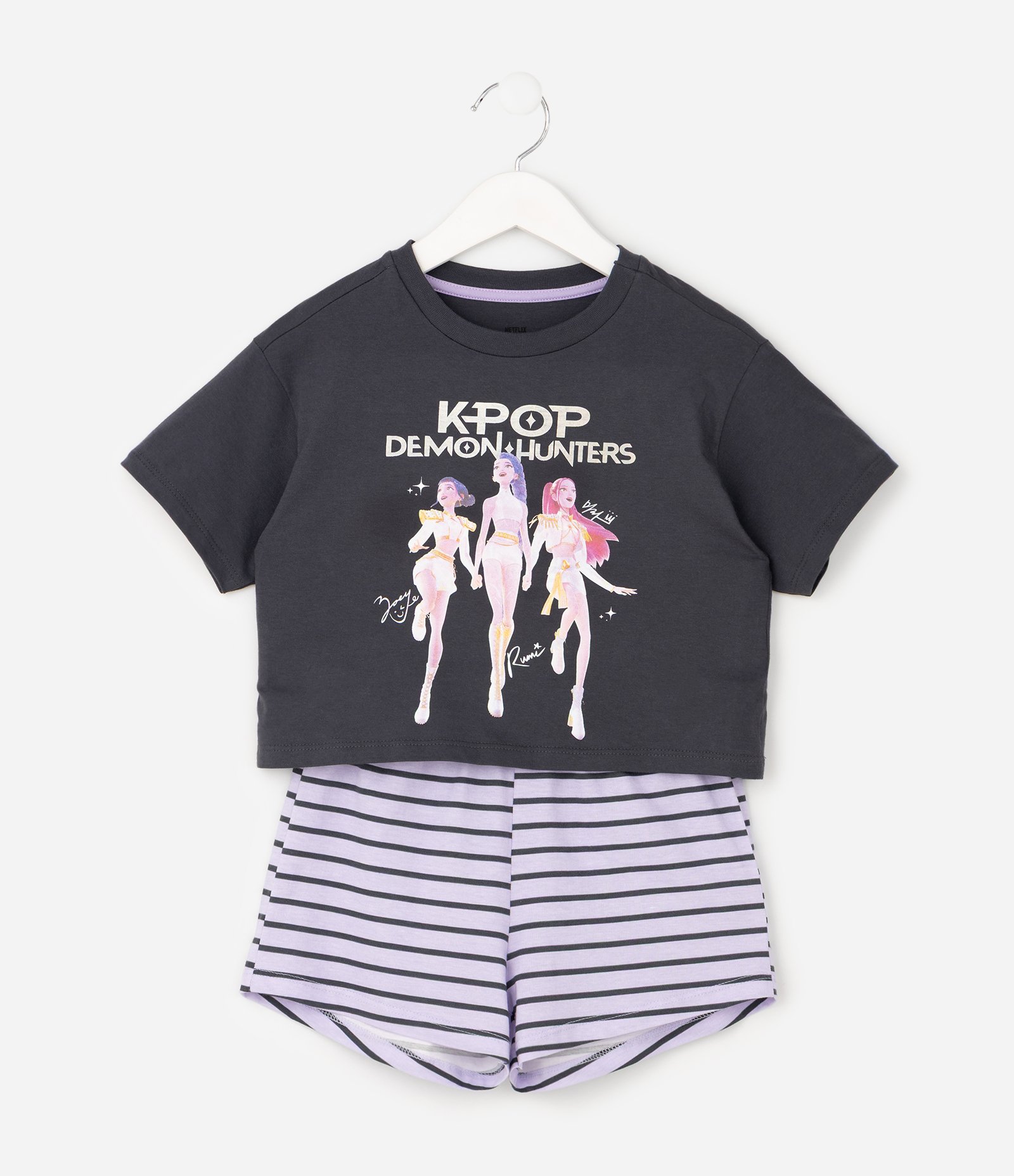 Pijama Infantil em Algodão da K-Pop Demon Hunters - Tam 5 a 14 Anos Cinza 2