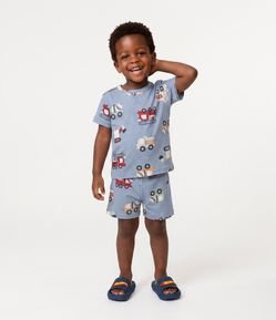 Pijama Infantil em Ribana com Estampa Tratores - Tam 2 a 6 Anos