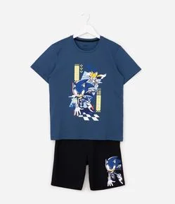 Pijama Infantil Em Algodão Sonic Estampa Personagem Tam 5 a 14 Anos