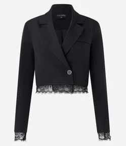 Blazer Curto Alfaiatado com Detalhe em Renda na Barra
