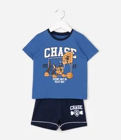 Pijama Infantil Paw Patrol Chase Blusa e Short - Tam 2 a 6 Anos