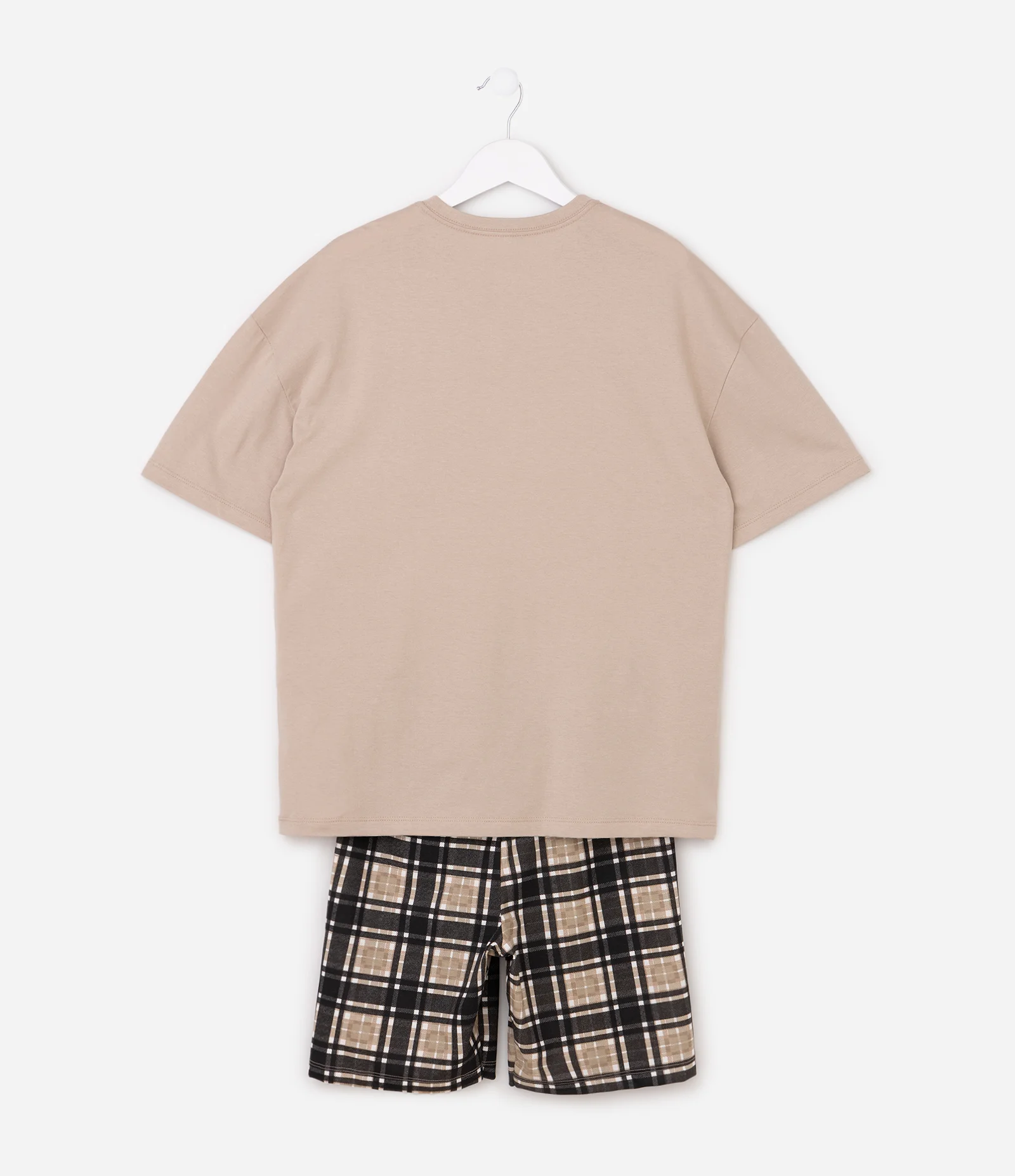 Pijama Infantil Em Algodão Accessories Estampa New Generation com Bermuda Xadrez - Tam 7 a 16 Anos Marrom 2