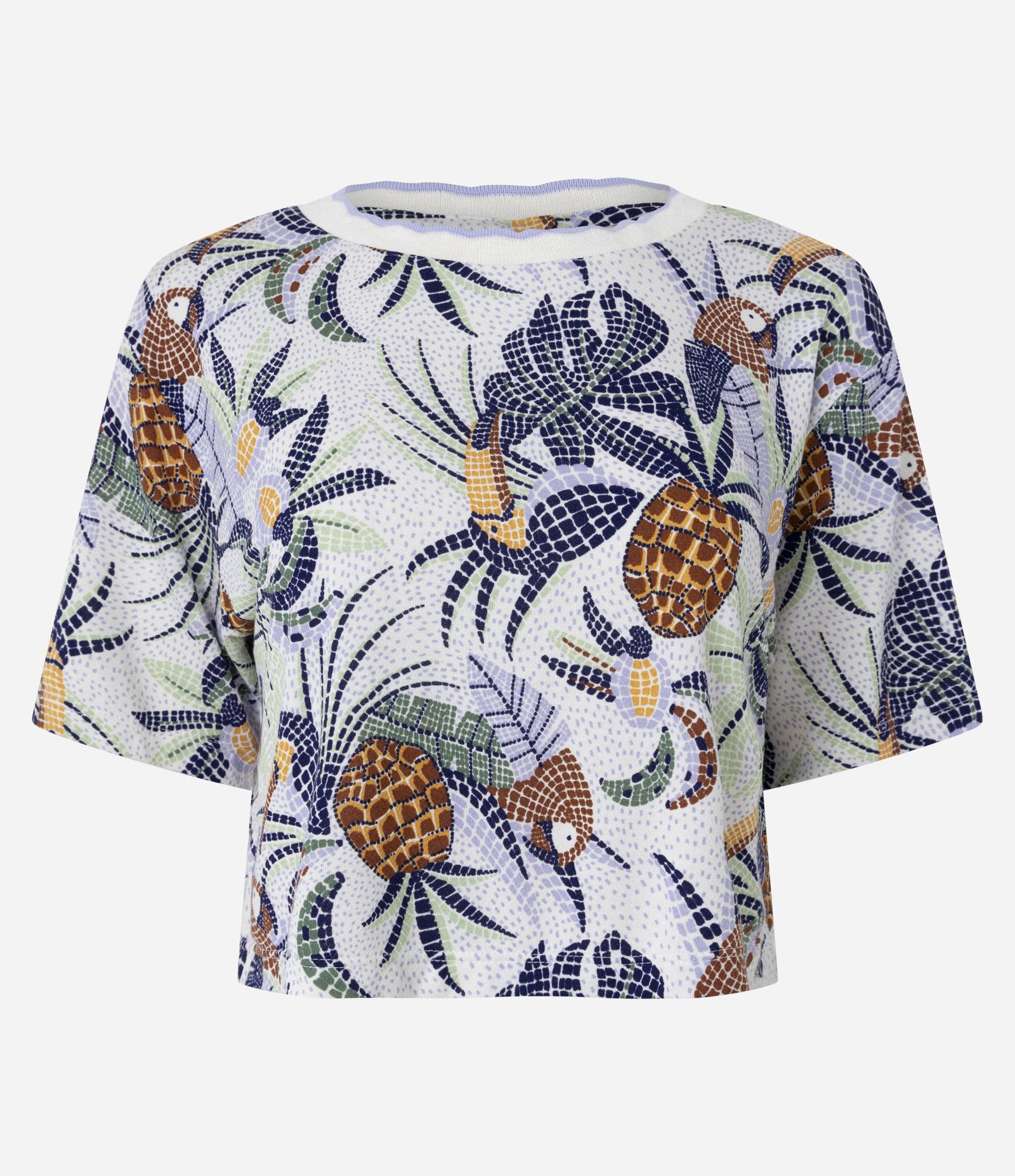Blusa em Viscose com Estampa Azulejo Tropical e Gola Retilínea Multicores 5