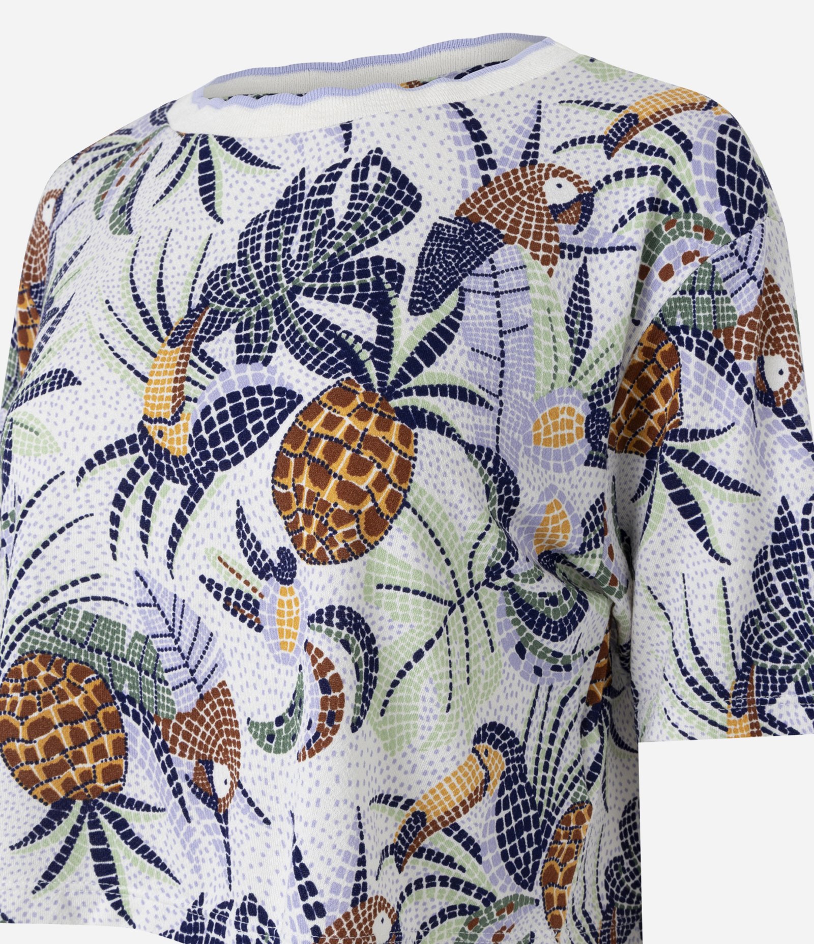 Blusa em Viscose com Estampa Azulejo Tropical e Gola Retilínea Multicores 6