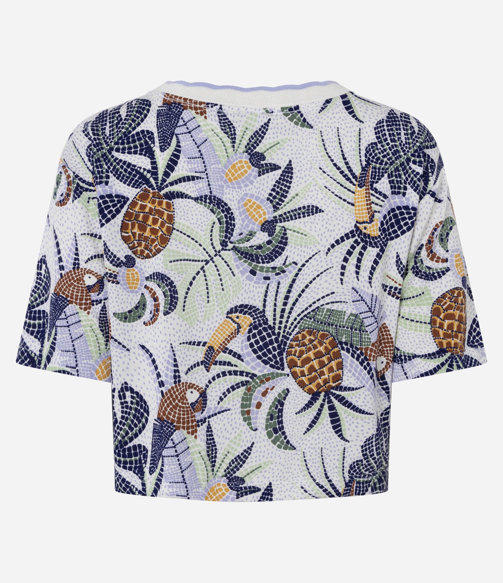 Blusa em Viscose com Estampa Azulejo Tropical e Gola Retilínea Multicores 7