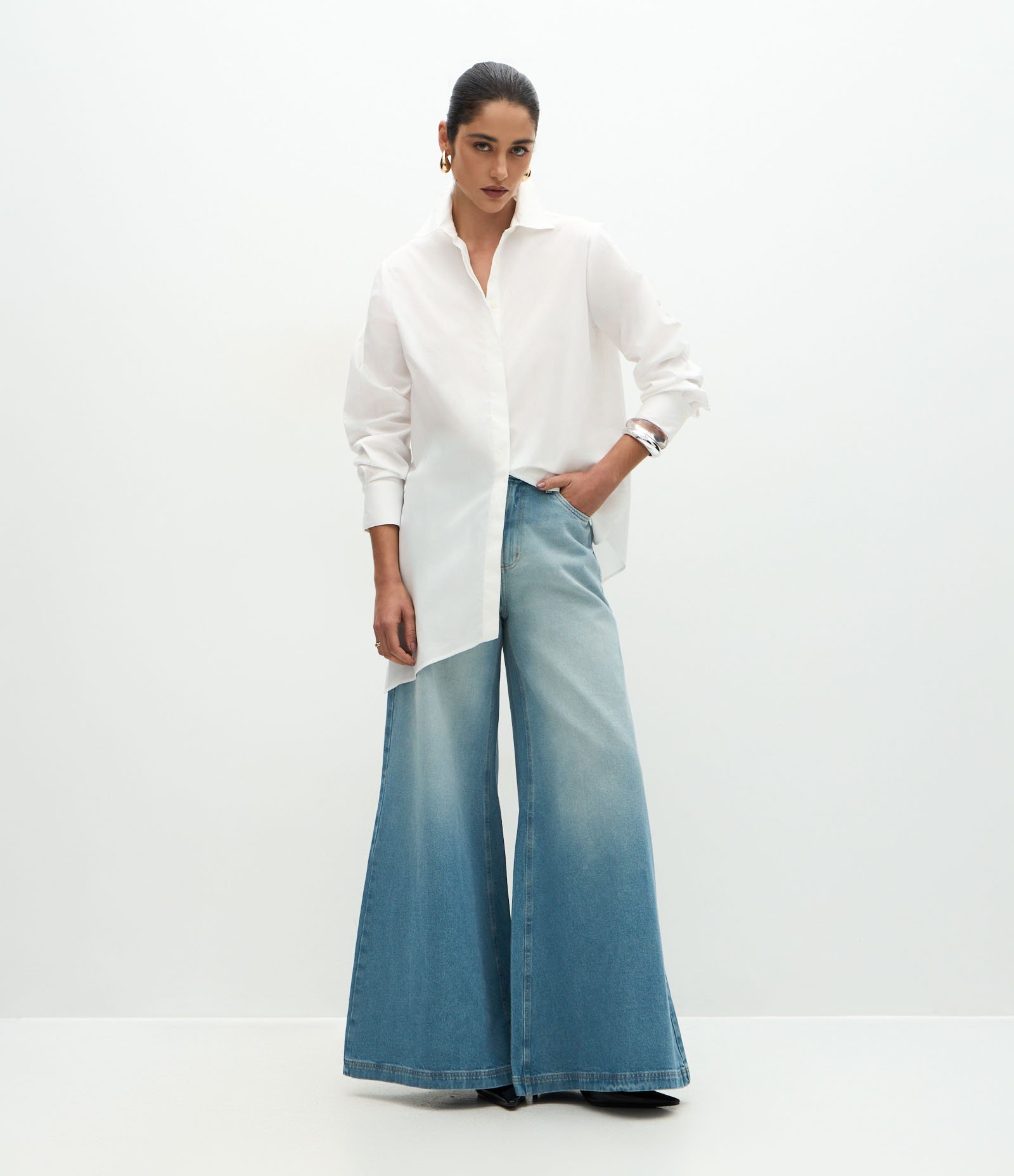 Calça Super Wide em Jeans com Cintura Alta Azul Claro 1