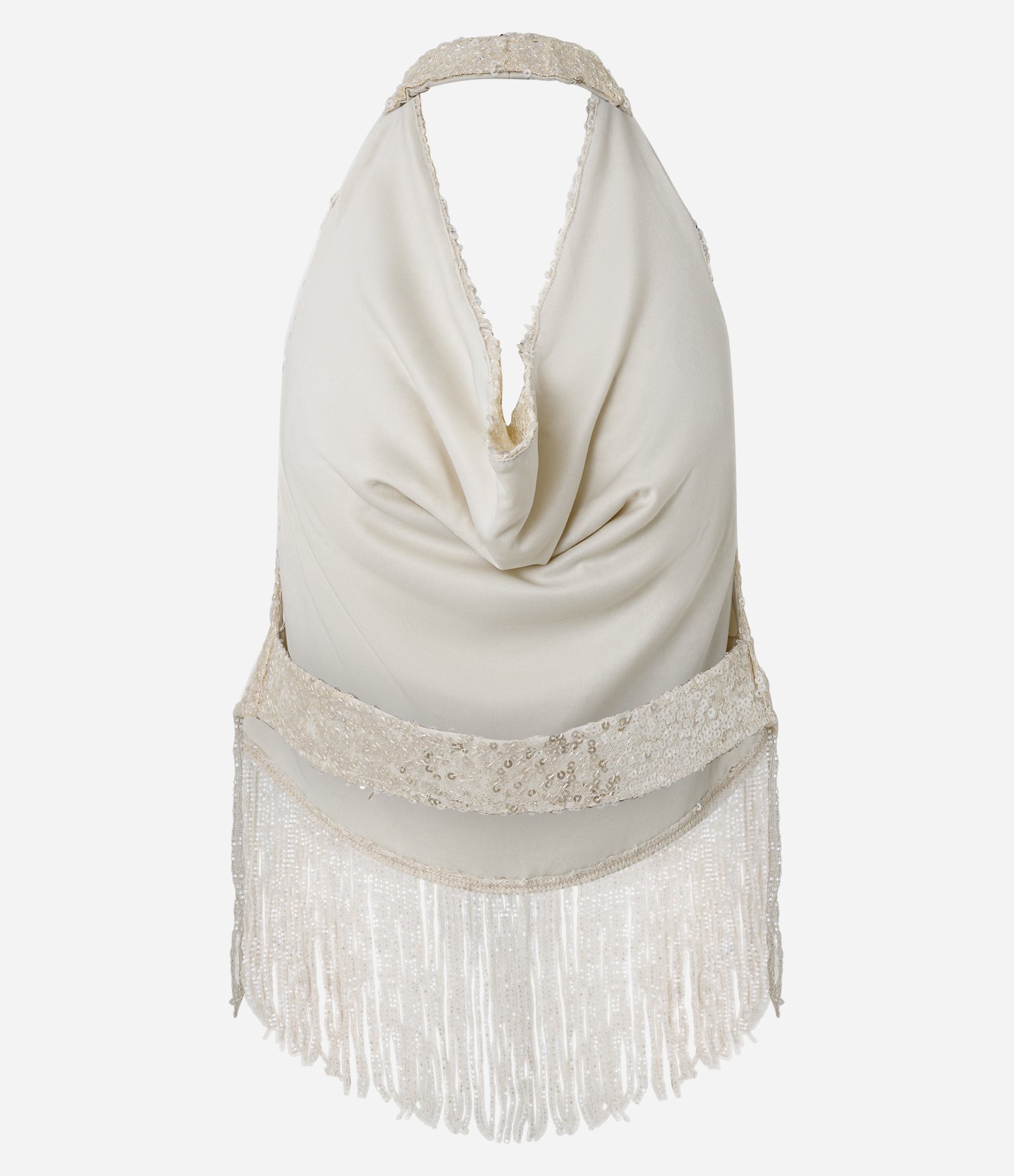 Blusa Frente Única com Paetês e Franjas Off White 7