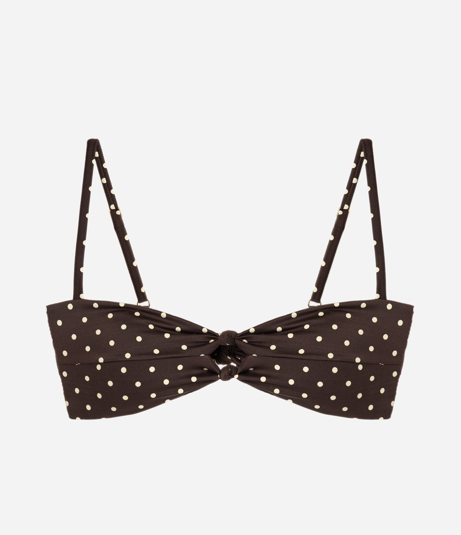 Biquíni Top Bandeau em Microfibra com Estampa Poá e Nó Frontal Marrom 5