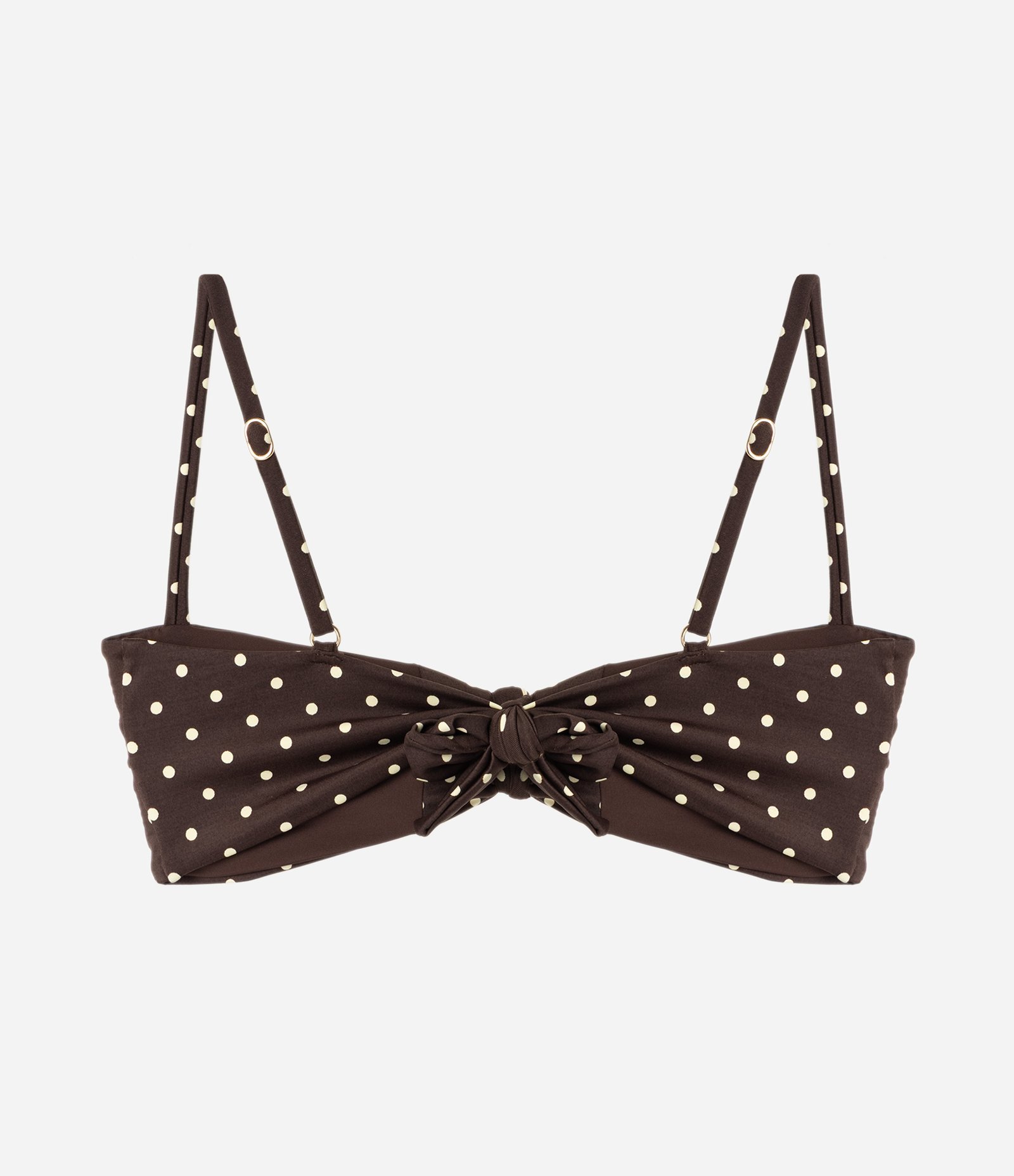 Biquíni Top Bandeau em Microfibra com Estampa Poá e Nó Frontal Marrom 6