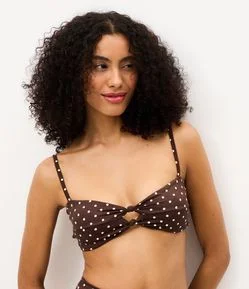 Biquíni Top Bandeau em Microfibra com Estampa Poá e Nó Frontal