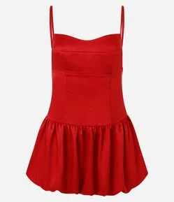 Vestido Acinturado Balonê em Cetim
