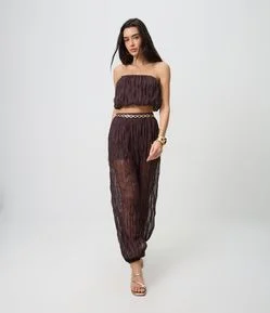 Calça Aladim em Chiffon Texturizado com Transparência