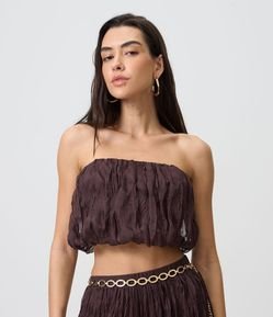 Blusa Super Cropped em Chiffon Texturizado com Efeito Drapeado