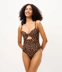 Maiô com Estampa Animal Print e Abertura Frontal