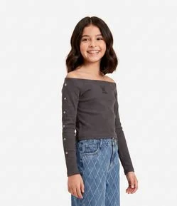 Blusa Infantil com Bordado Kuromi e Ilhós nas Mangas - Tam 1 a 16 anos