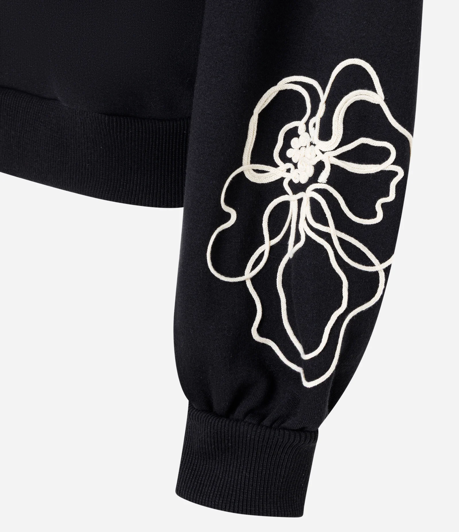 Casaco Regular em Moletom com Bordado Floral Preto 2