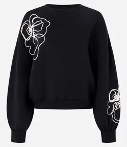 Casaco Regular em Moletom com Bordado Floral