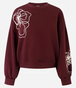 Casaco Regular em Moletom com Bordado Floral