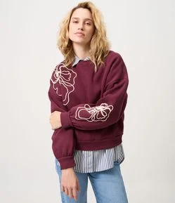 Casaco Regular em Moletom com Bordado Floral