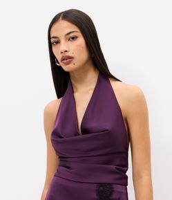 Blusa Frente Única em Cetim com Decote Degagê e Amarração