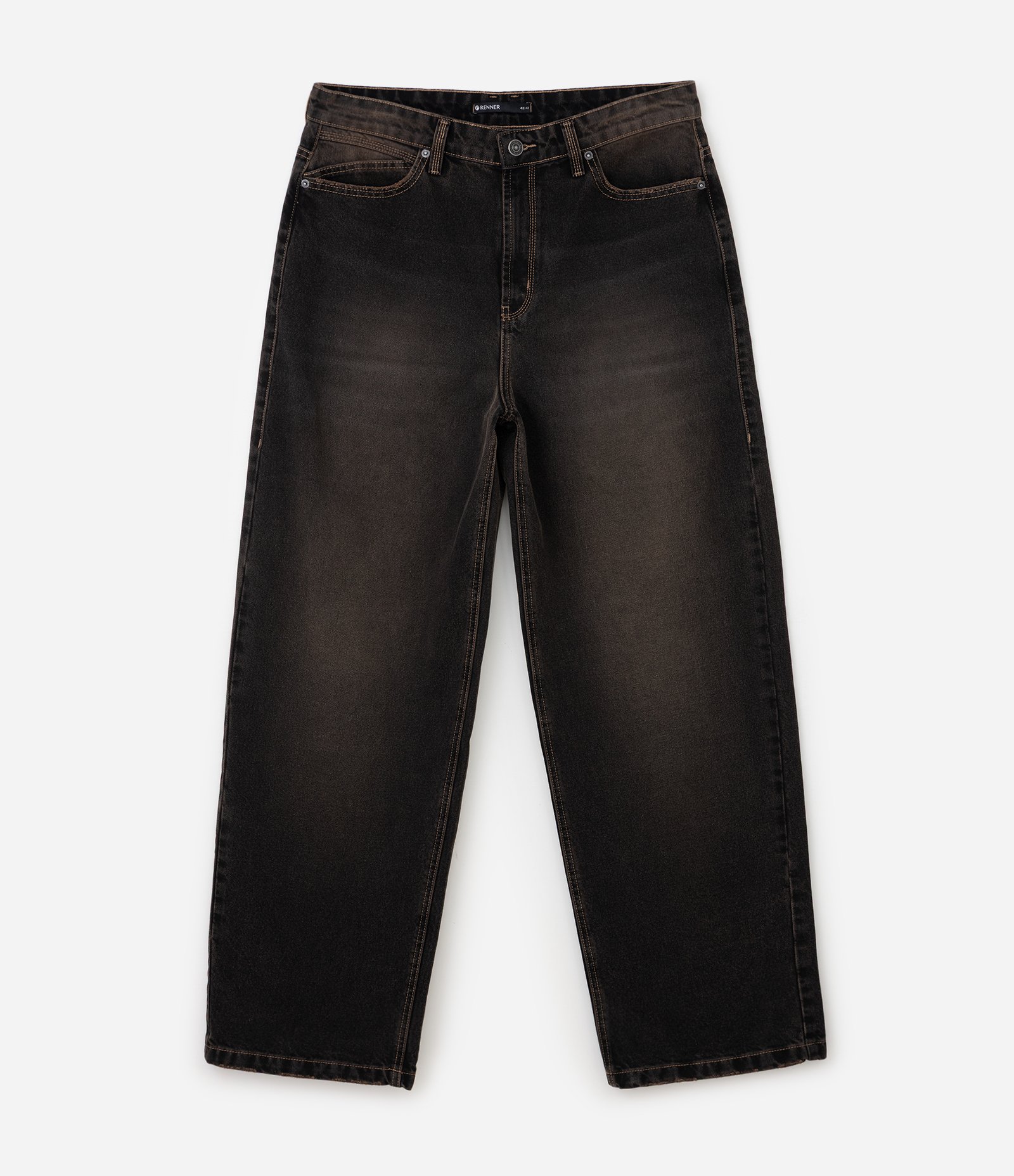 Calça Jeans Super Baggy com Lavagem Dark Dirty e Estrelas nos Bolsos Preto 5