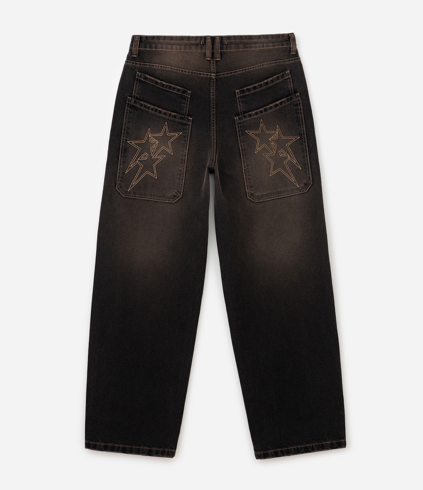 Calça Jeans Super Baggy com Lavagem Dark Dirty e Estrelas nos Bolsos Preto 6