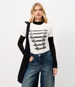 Camiseta Algodão Estampa Ornamentada Frontal