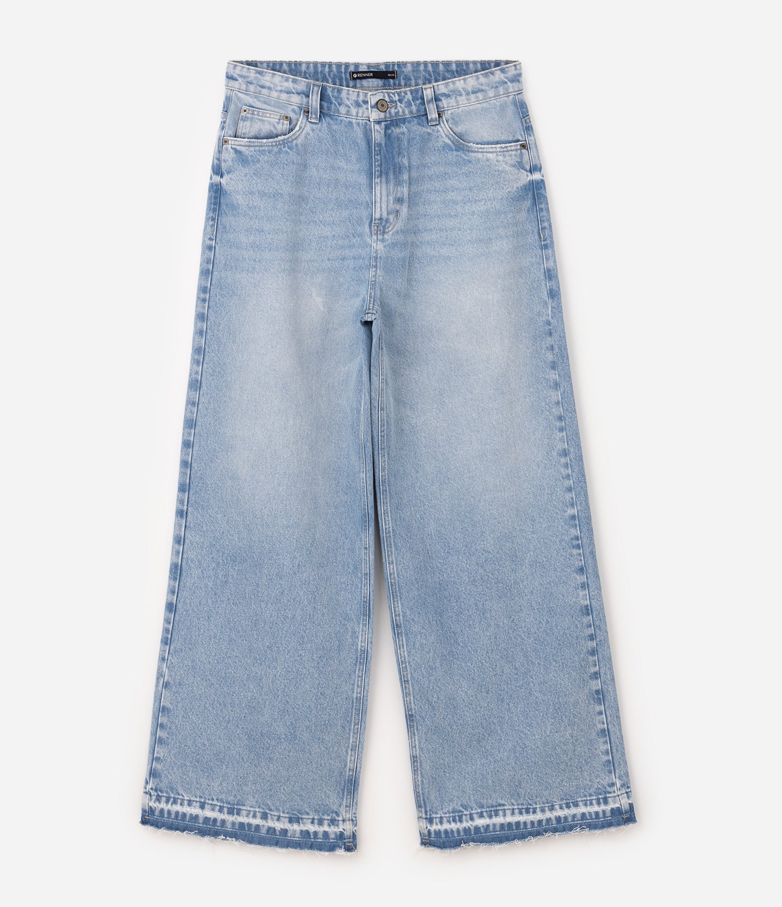Calça Mega Baggy em Jeans com Barra Desfiada Azul 1