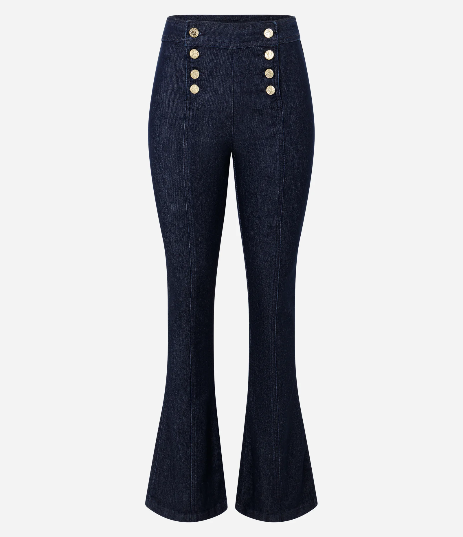 Calça Bootcut Jeans com Botões Frontais Dourados Escuro 1