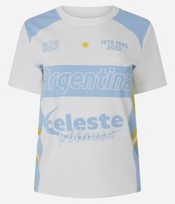 Camiseta em Cotton com Recortes e Lettering Argentina