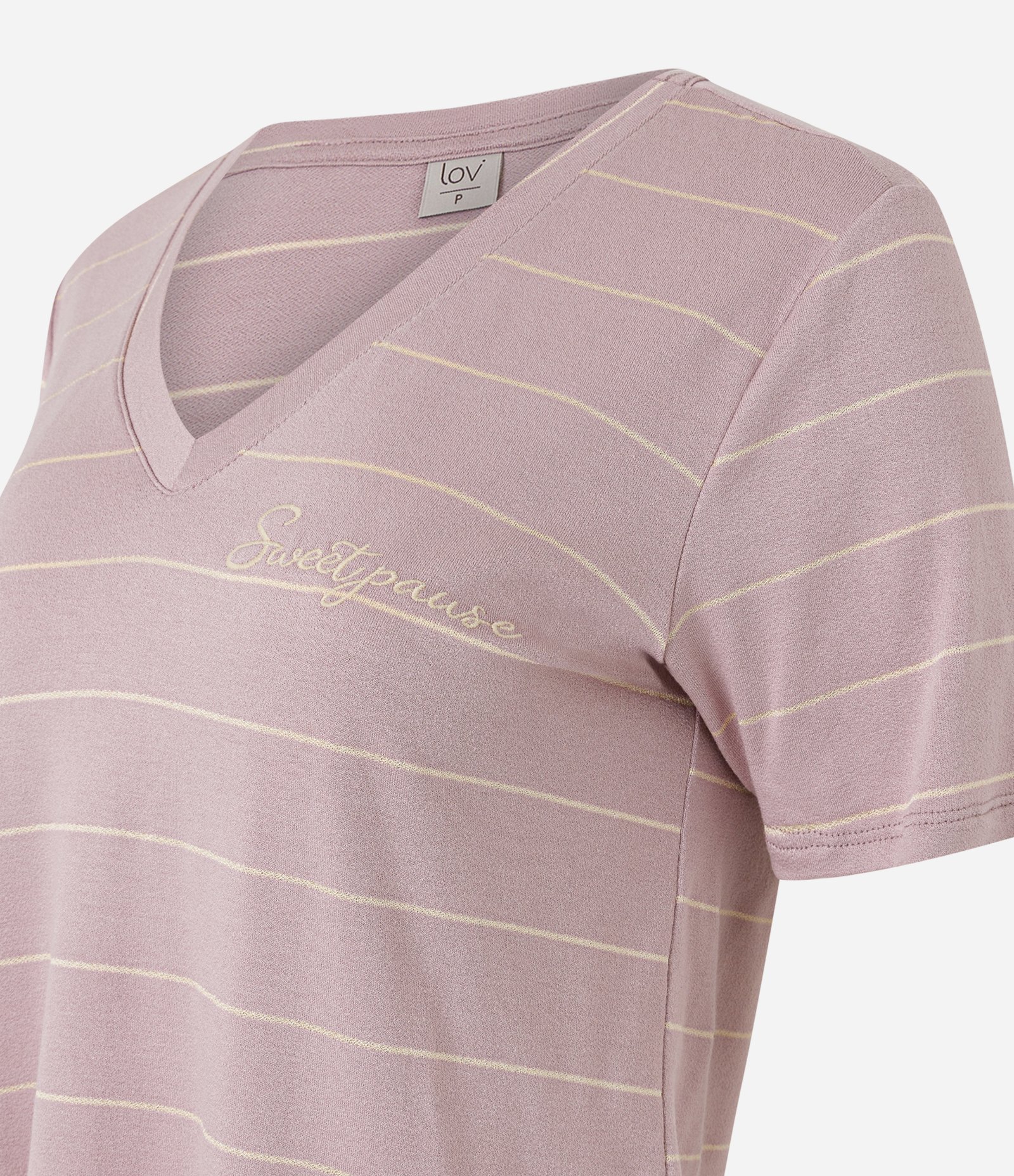 Pijama Curto em Viscolycra com Estampa Listrada e Fio Metalizado Rosa 2