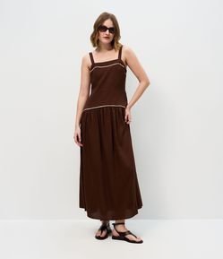 Vestido Midi em Viscolinho com Recorte Cintura Baixa