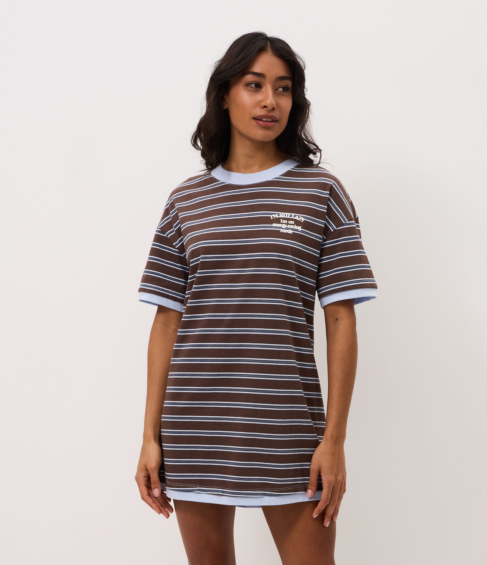 Camisola Curta em Algodão com Estampa Listrada Marrom 1