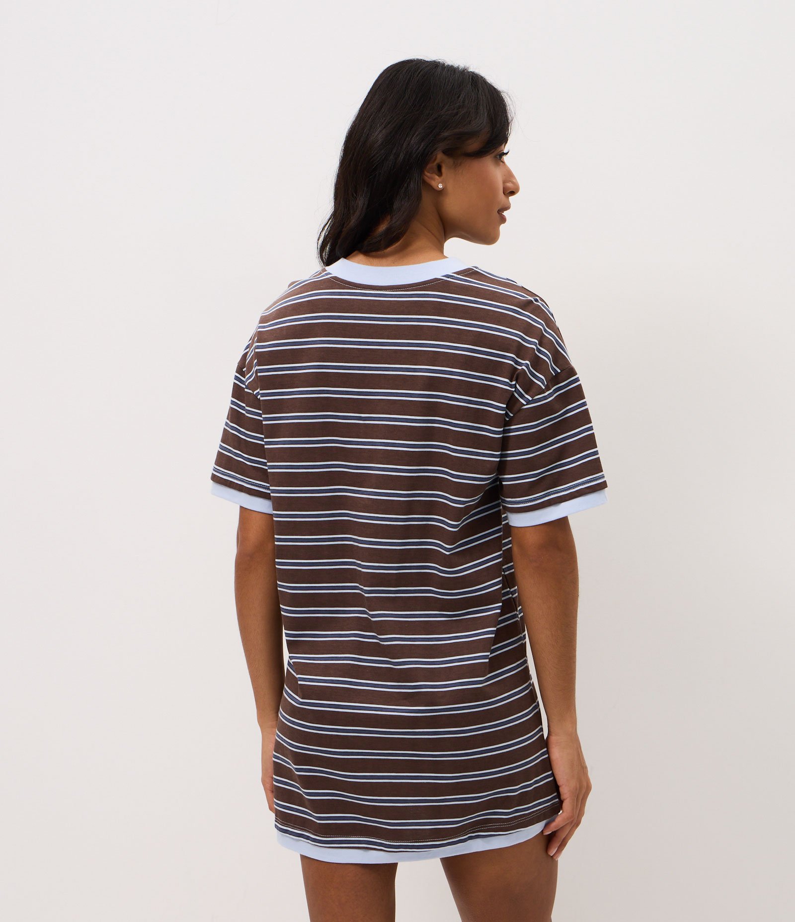 Camisola Curta em Algodão com Estampa Listrada Marrom 3