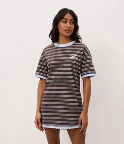 Camisola Curta em Algodão com Estampa Listrada