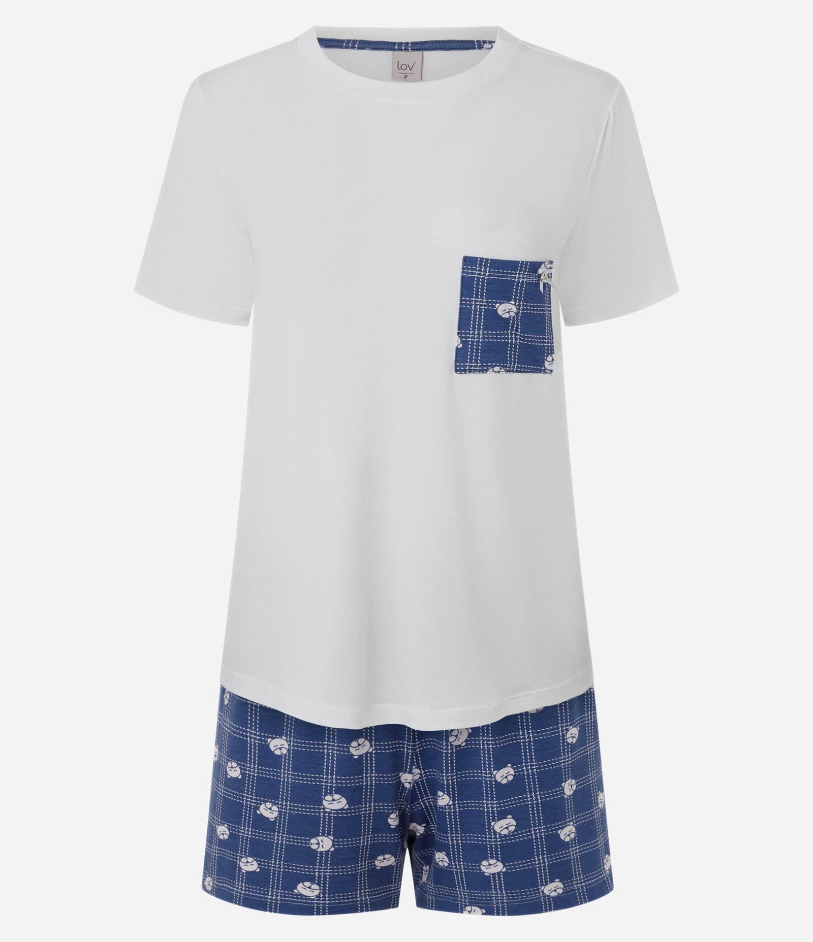 Pijama Curto em Viscolycra com Estampa de Urso Branco/Azul 5