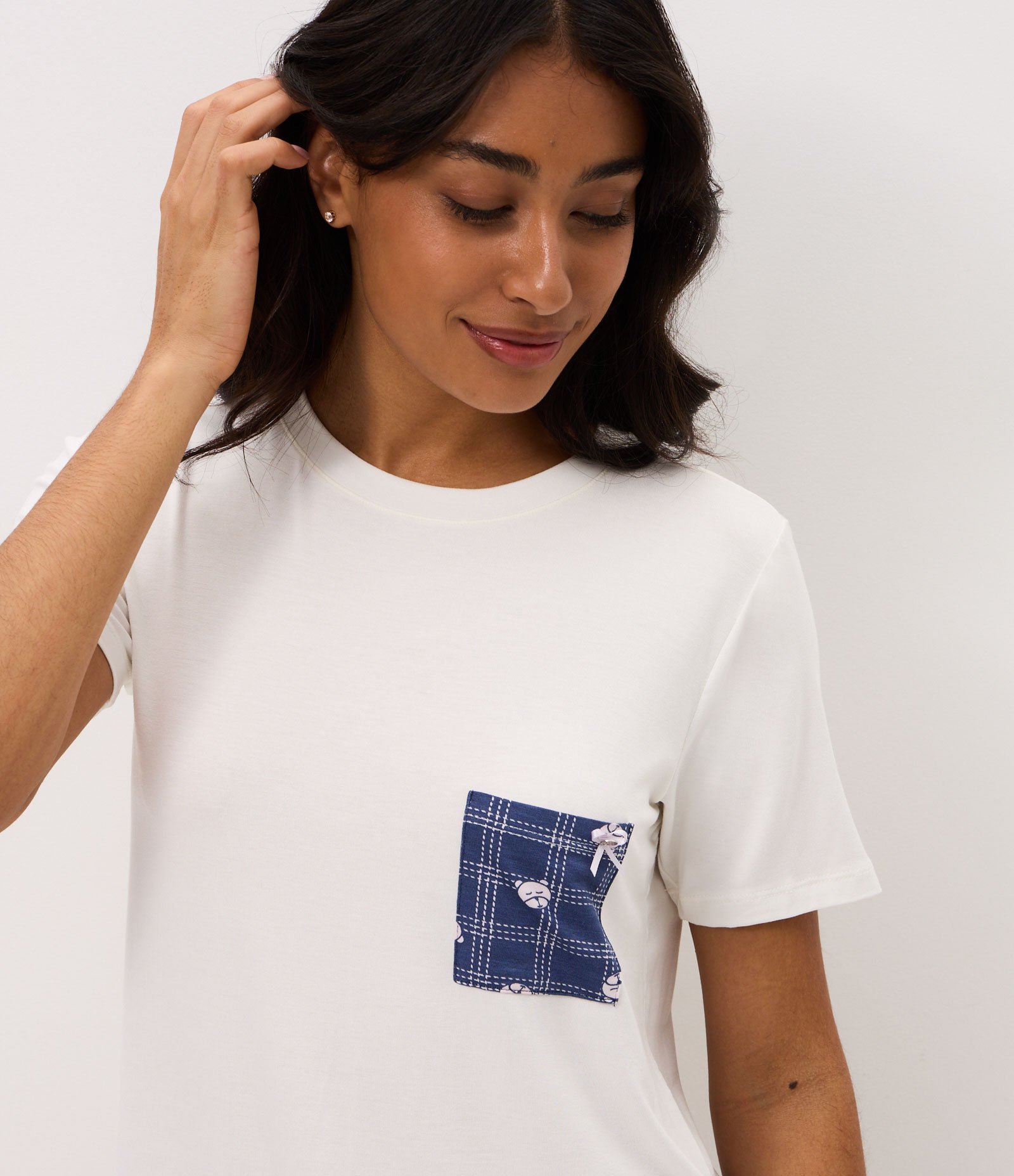 Pijama Curto em Viscolycra com Estampa de Urso Branco/Azul 2