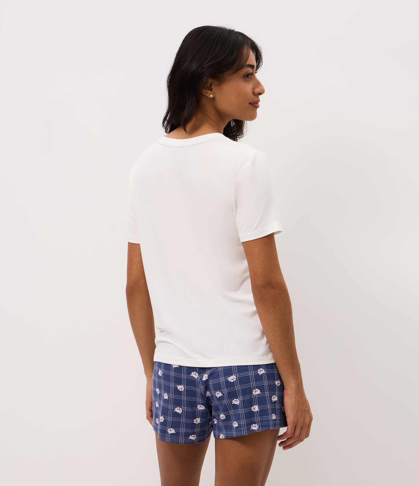 Pijama Curto em Viscolycra com Estampa de Urso Branco/Azul 4