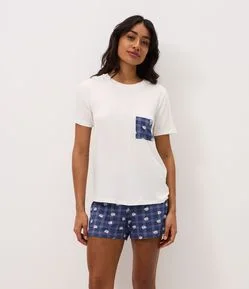 Pijama Curto em Viscolycra com Estampa de Urso
