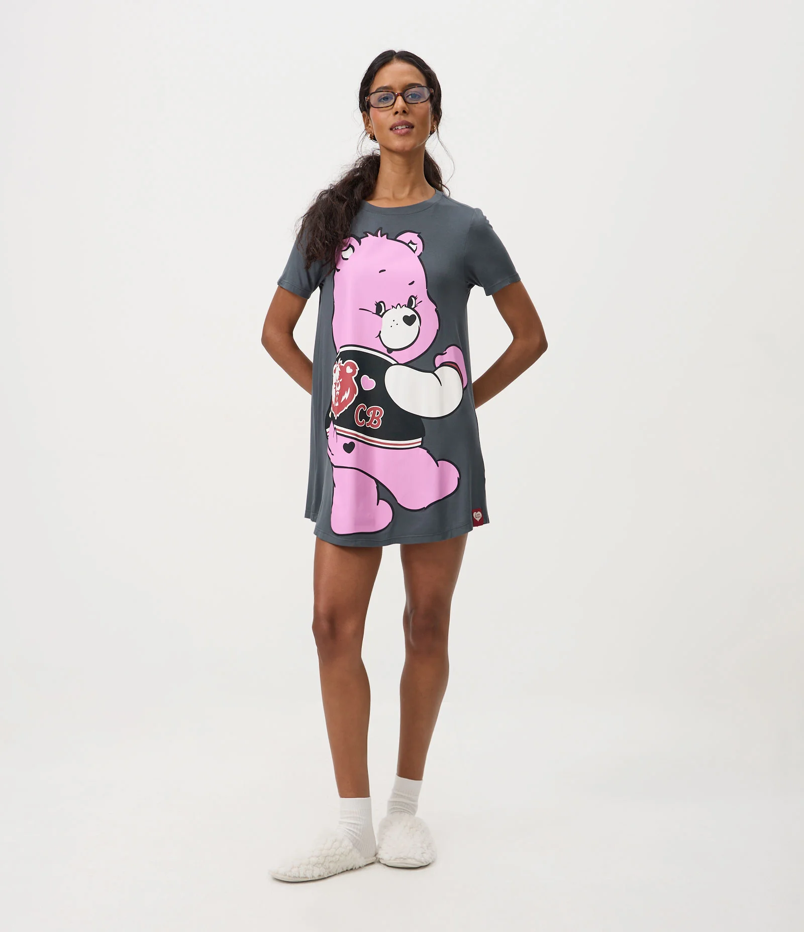 Camisola Curta  em Viscolycra com Estampa Ursinhos Carinhosos Cinza 2