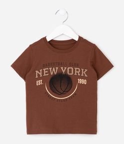 Camiseta Regular em Algodão com Estampa Basquete New York Infantil - Tam 1 a 6 Anos