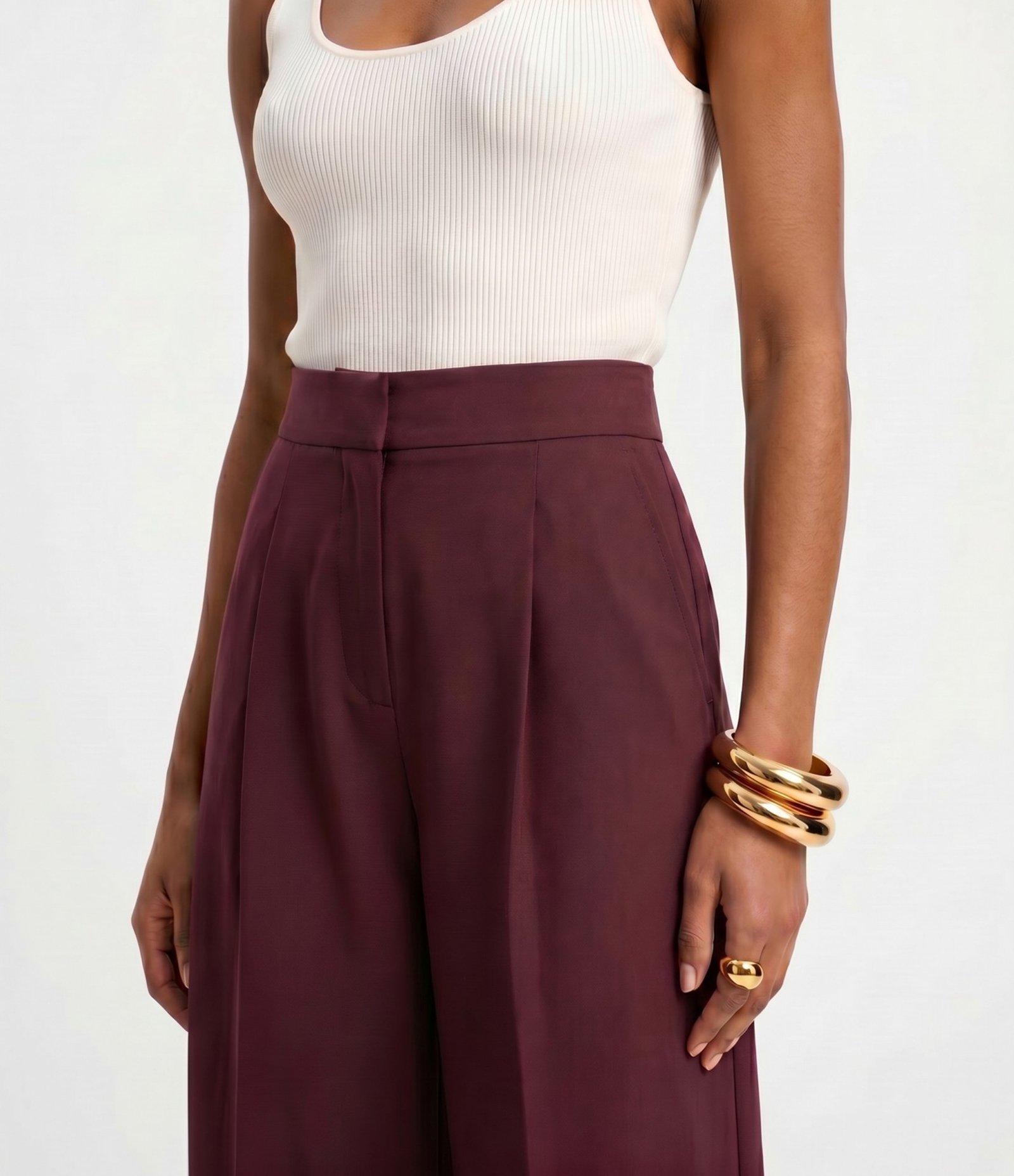 Calça Wide Leg em Viscolinho com Cós Alfaiatado Vinho 3